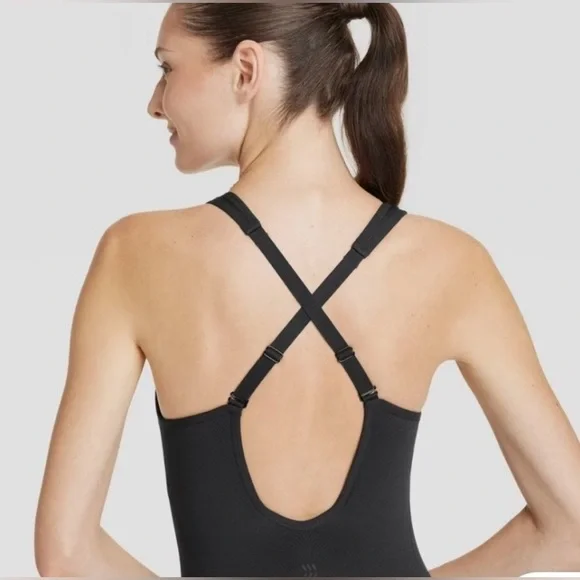 Women's All In Motion Square Neck Seamless Active Bodysuit Black S - Picture 3 of 3